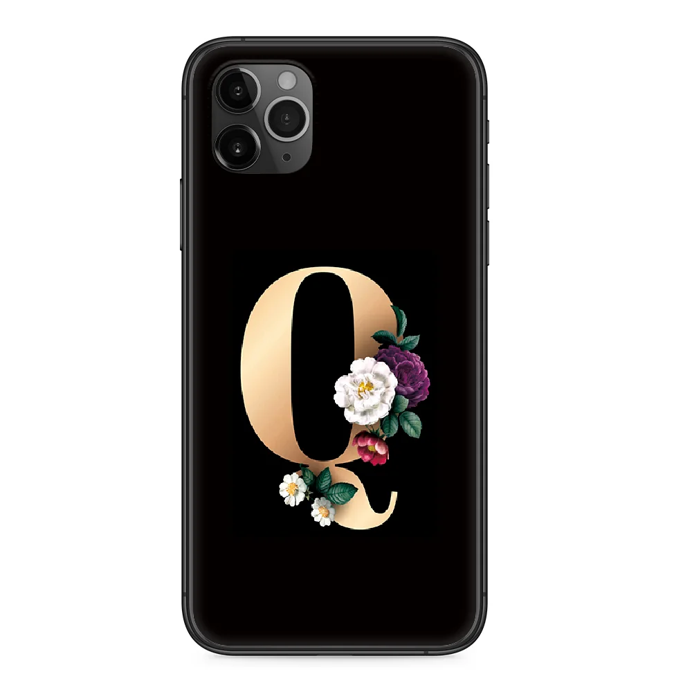 

English Alphabet ClassicElegant Flowers Phone Case cover For Iphone 11 7 8 XR 5 5C 5S 6 6S PLUS X XS PRO SE 2020 MAX blackshell