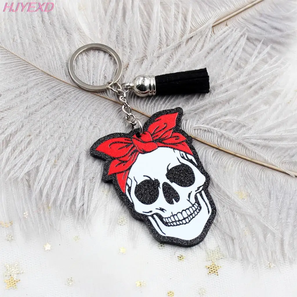 Брелок с черепом и лентой подарок на Хэллоуин для нее черный блестящий акриловый