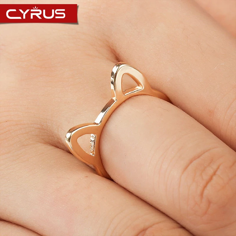 Модное простое кольцо с кошачьими ушками для женщин полыми золотой цвет черный