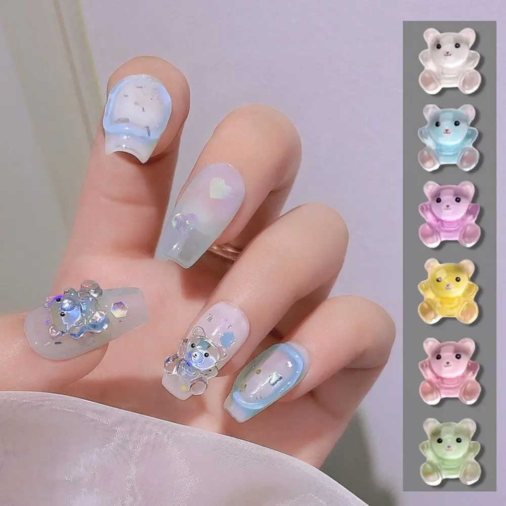 

6/8Pcs Cute Cartoon Candy Bear Nail Decoration Ice Transparent Cute Three-dimensional Crystal Nail Jewelry Nail Decoration Fashi