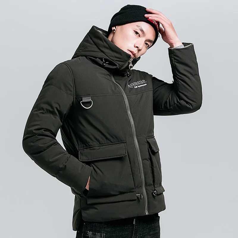 Trendy English Embroidered Cotton Jacket Hooded Thicker Men's Cotton Jacket Mens Winter Jackets and Coats