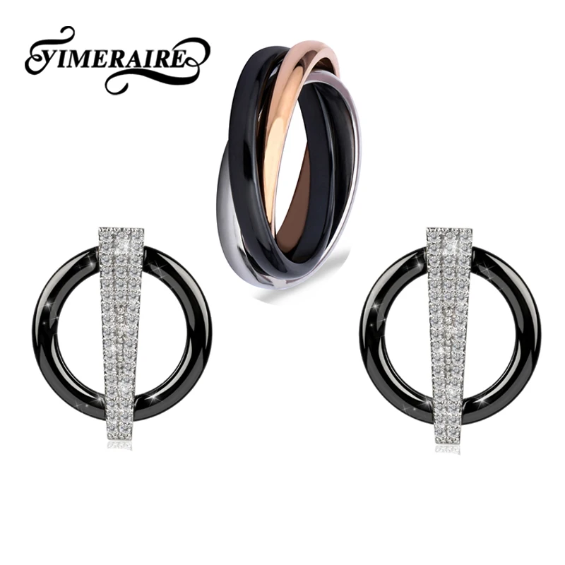 Хит черное розовое золото серебро 3 круга кольцо на палец для женщин свадебные