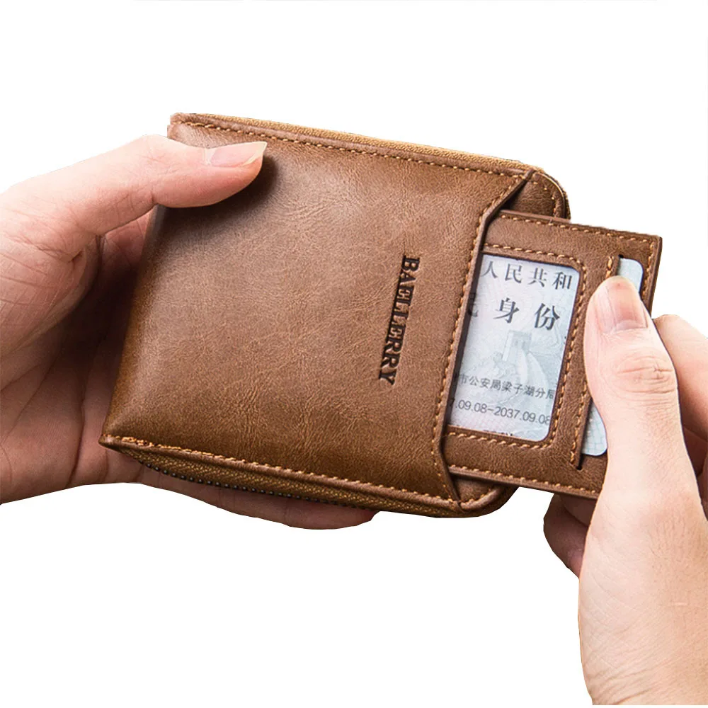 

Men's Luxury Purse Wallet Holder Faux Leather Men Zipper Vintage Pu Solid Square Credit Card Join Pocket Uomo Porte Coin Money