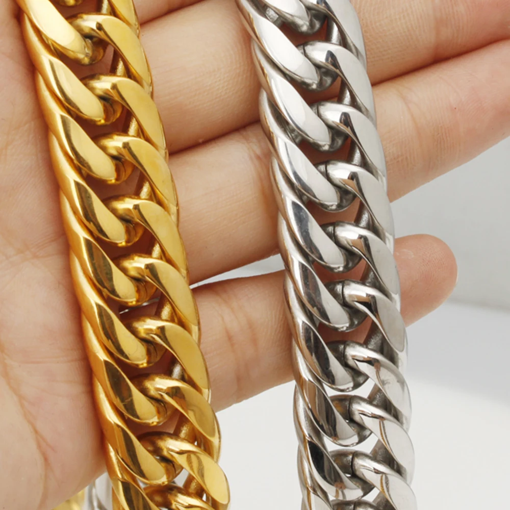 

9/11/13/16/20/22mmSilver Color/Gold Color Cuban Curb Link Chain Stainless Steel Necklace/Bracelet Biker Mens Women Gift 7-40inch