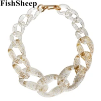 fishsheep gold foil clear acrylic necklace punk resin chunky chain big pendant collar necklaces for women statement jewelry gift