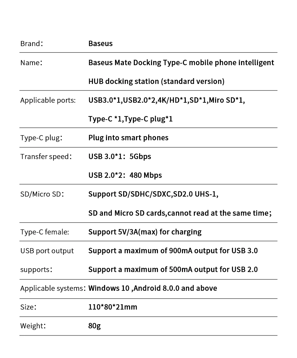 Baseus USB C Dex станция к USB 3,0 HDMI usb-хаб для huawei P20 P30 Pro samsung S10 док-станция 8 usb портов usb type-C концентратор
