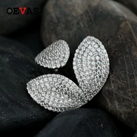 oevas 100 925 sterling silver sparkling full high carbon diamond leaves finger rings for women wedding party fine jewelry gifts