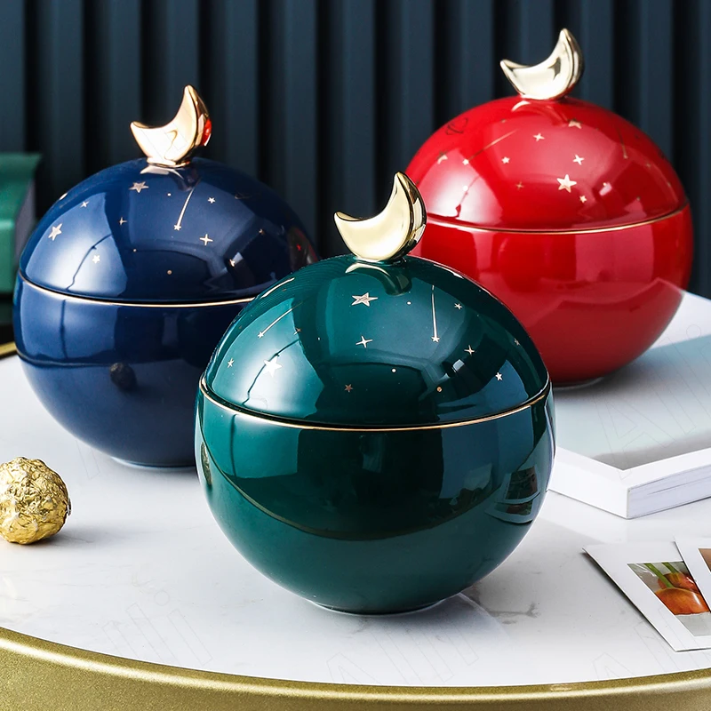 

European Ceramic Storage Jar Living Room Coffee Table Creative Snack Cans Desktop Stars Texture Candy Organizer Home Decoration