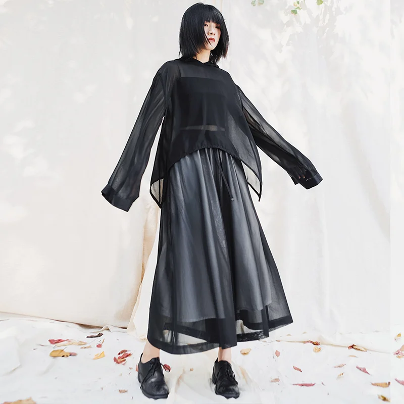 Женская блузка с расклешенными рукавами Cakucool черная солнцезащитным козырьком