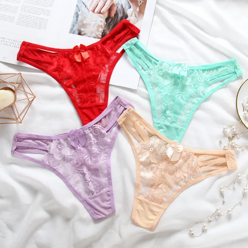 

Japanese Cute Lace Panties Feminine Hollow Transparent Temptation Thong Low Waist Ultra-thin T Pants Promotion