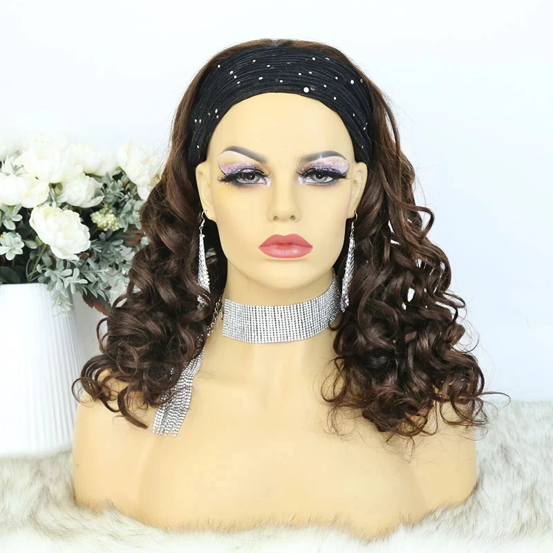 Headband Wig Human Hair Ombre Body Wave Synthetic Hair Wigs For Women Colored Head Band Wigs Brazilian  Ponytails Headband Wig