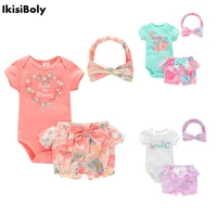 girl baby bodysuits 3 12m short sleeve rompers kids summer 3 pack headwear pants set for toddlers free shipping onesies costume
