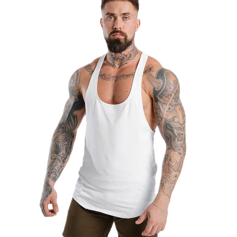 

Men Gym Tank Top New Muscle Fitness Men's Vest Loose Large Split Equipment Training Run Sports Perspiration Quick-dry Clothes