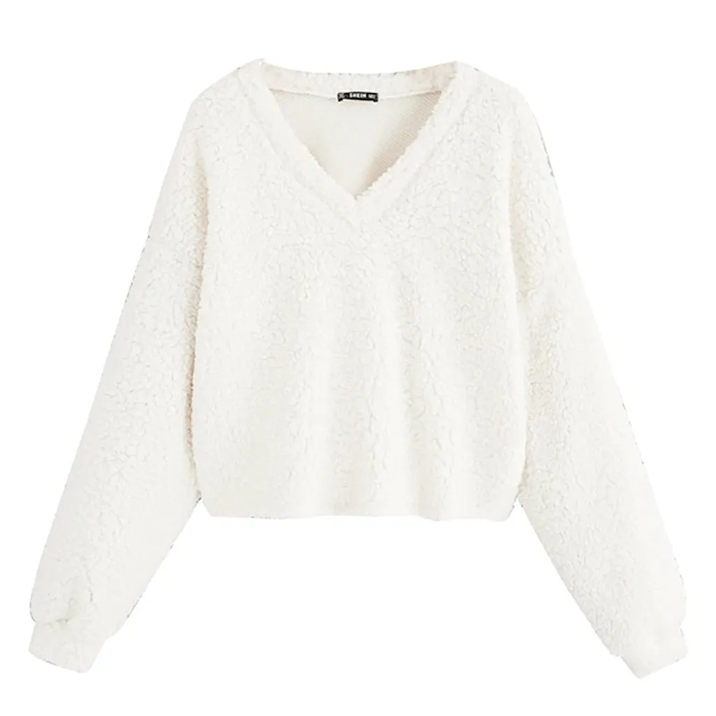 Kawaii moletom feminino sudadera mujer Модный свитшот Женский Повседневный свободный длинный рукав однотонный свитшот с v-образным вырезом