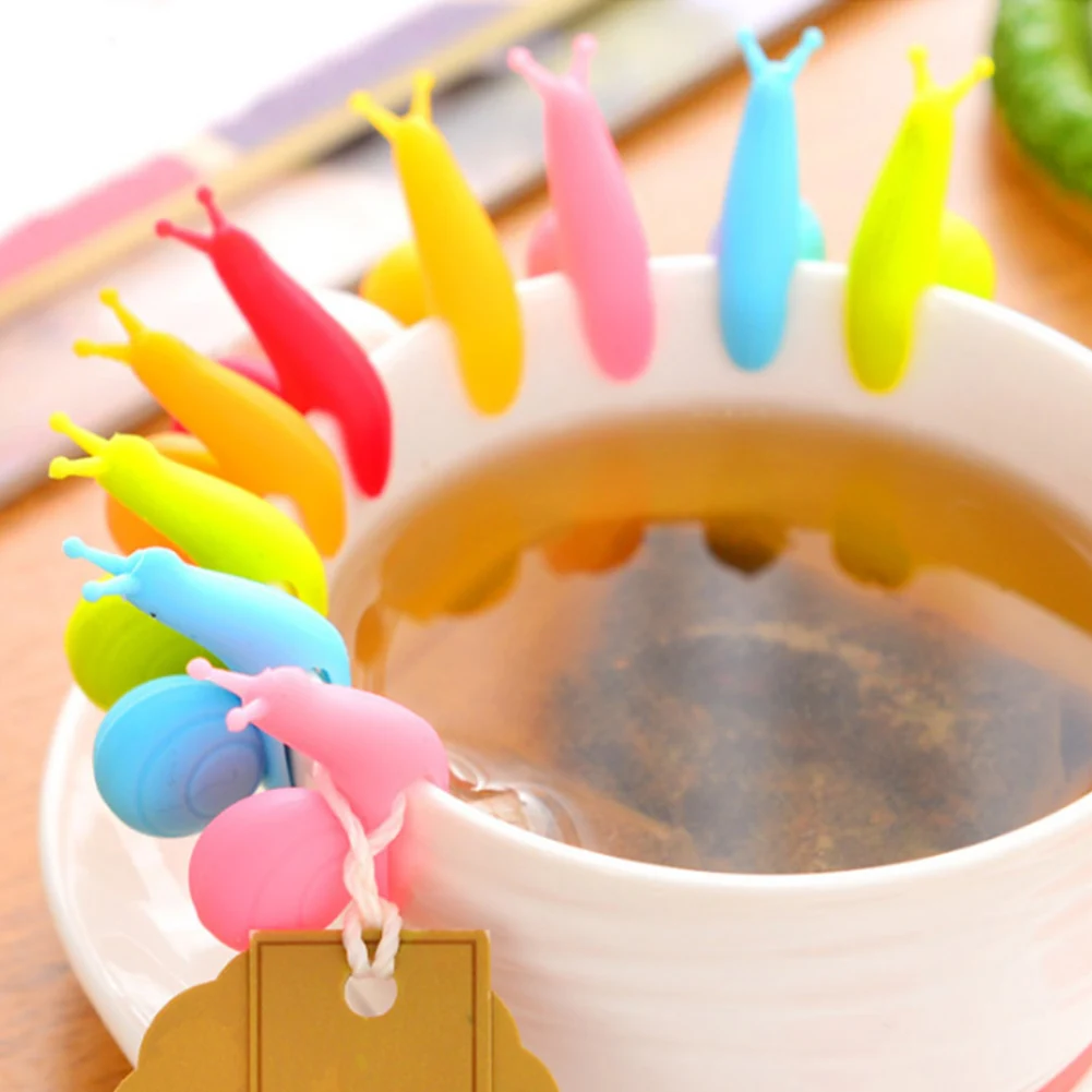 

1 pcs Cute Candy Colors Exquisite Snail Shape Silicone Tea Bags Holder Tea Tools Creative Hanging Cup Clip Tea Tools Home Decor