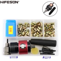 hifeson electric rivet gun adapter rivet nut tool drill sets with 100pcs m3 m10 nuts riveter insert nail electric gun accessory