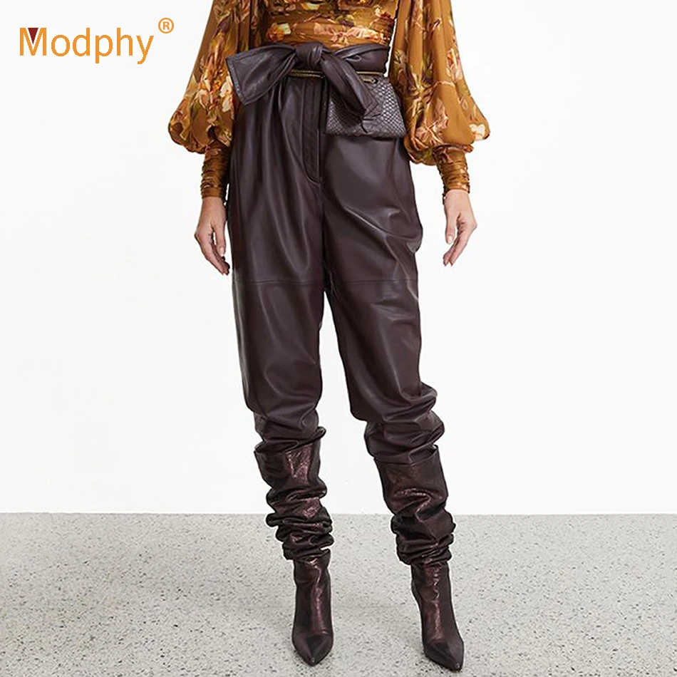 Новинка 2019 женские шаровары из искусственной кожи повседневные штаны с высокой