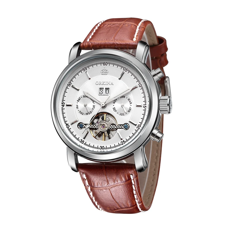 Мужские автоматические механические часы с ремешком из натуральной кожи |