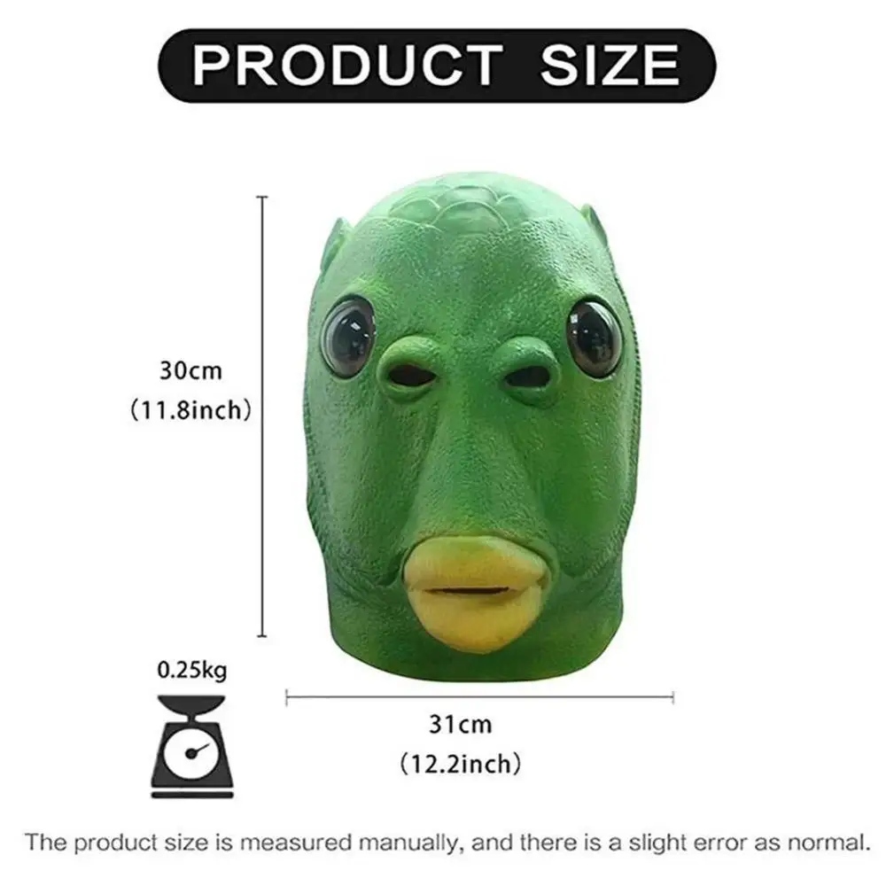 

Funny Cosplay Costume Unisex Adult Women Men Carnival Party Green Fish Head Mask Headgear Alien Emulsion Make Fun of Toys Gifts