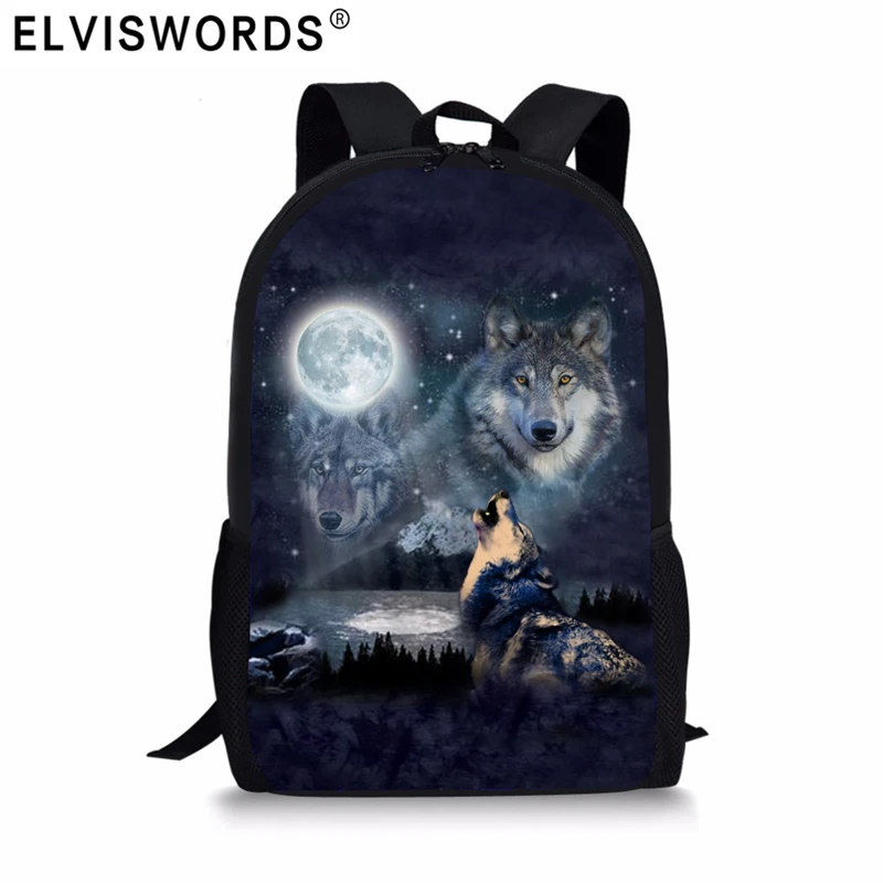 Школьный рюкзак ELVISWORDS для девочек, ортопедический, с 3D принтом волка, школьные ранцы для мальчиков