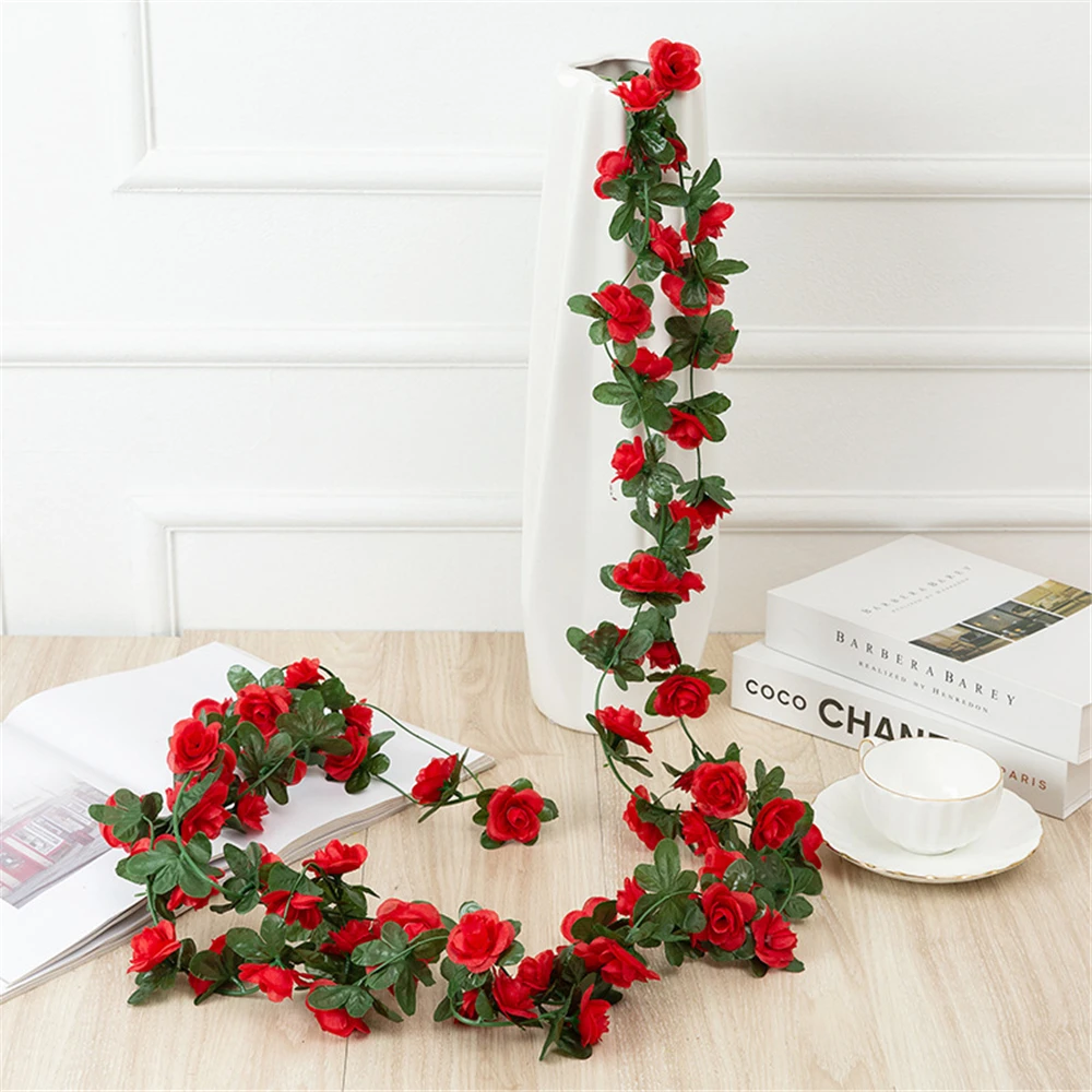 

2.5M Fake Rose Vine Flowers Plant Artificial Flower Hanging Rose Ivy Home Hotel Office Wedding Party Garden Craft Art Decor Pink