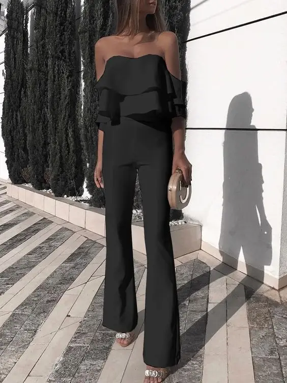 

Jumpsuits for Women 2021 New Arrivals White Wide Leg Jumpsuit Elegant Ruffle Bodysuit for Prom Celebrity Evening Club