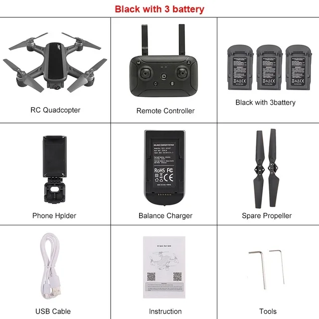 Black 3 Batteries JJRC X9 5G 1080P WiFi FPV Радиоуправляемый Дрон gps Бесщеточный Gimbal позиционирование потока высота удержания Квадрокоптер дистанционное управление вертолеты - Цвет: Black 3 Batteries