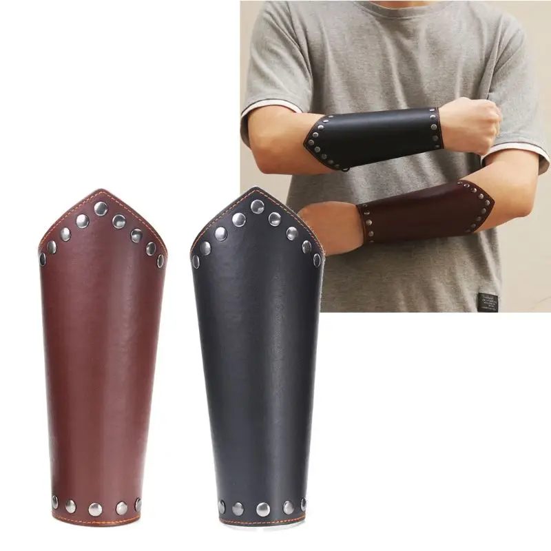 

2 Pack Faux Leather Arm Guards Medieval Knight Bracers Leather Gauntlet Wrist PU Leather historical reenactments