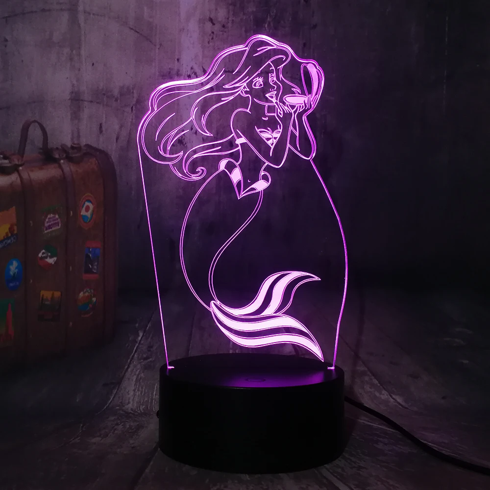 Детский ночник Русалочки 7 цветов меняющий цвет светодиодный 3D светильник