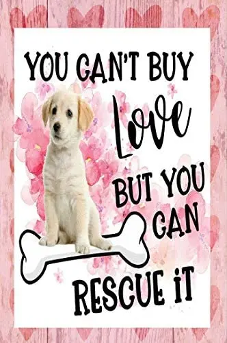 

Metal Tin Sign Dog Rescue on Pink Metal Decor Wall Sign Wall Poster Wall Decor Door Plaque 12x8 Inch