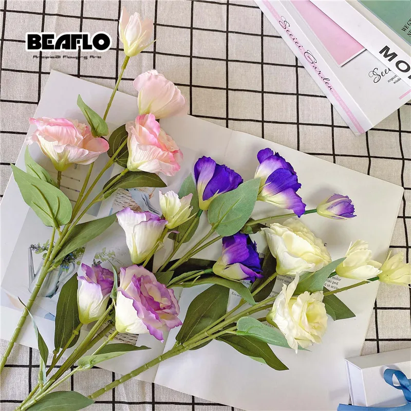 Искусственные шелковые цветы Eustoma 65 см 4 головки градиентные Цветочные