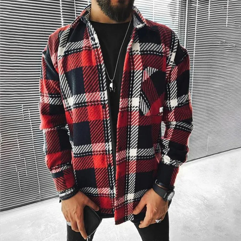 

2021 Men Shirts Long Sleeve Plaid Printed Autumn New Casual Turn-Down Collar Button Shirt Plus Size Fashion Mens Tops Streetwear