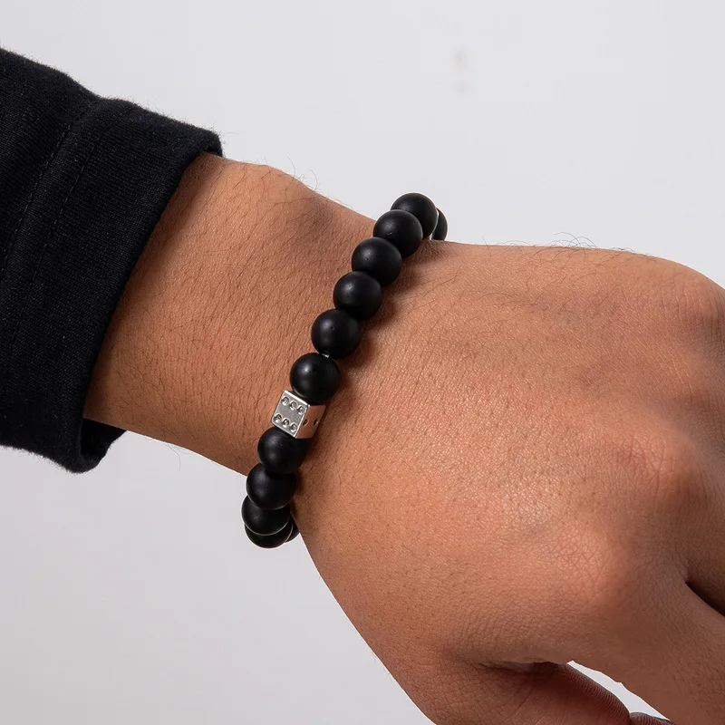 

POTCET Unisex Volcanic Stone Small Square Round Bead Bracelet Geometric Retro Hip Hop Party Jewelry