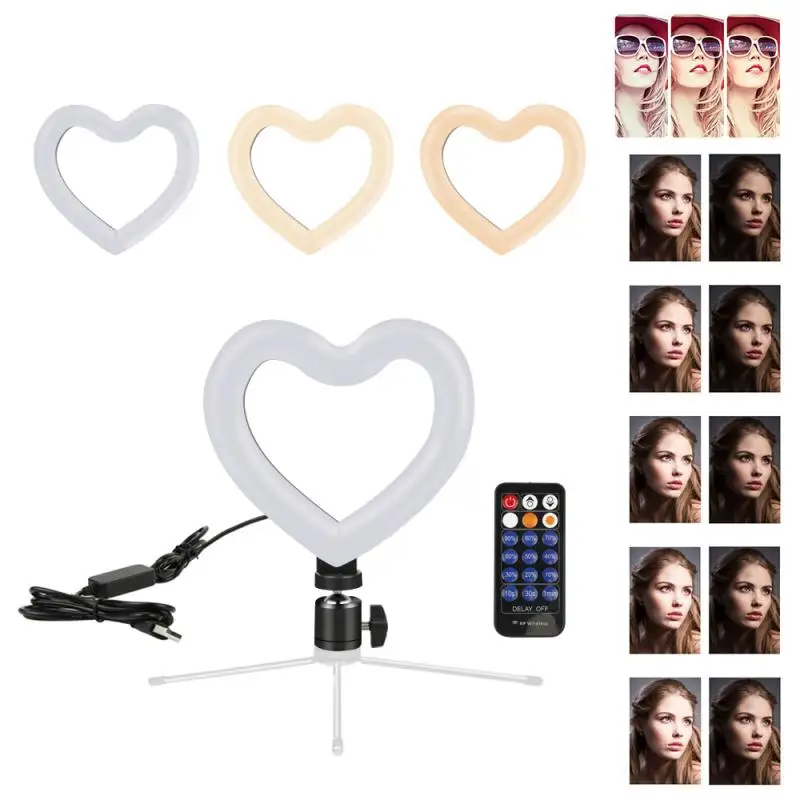 

6'' LED Heart-shaped Light Dimmable Cold Warm Tricolor Fill Light For Live Stream/Makeup/Photography Video Live Stream Lamp