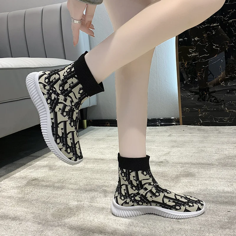 

Women Sock Shoes Short Boots Women Sneakers Slip On Flats Shoes Women Plus Size 35-41 Walking Flat