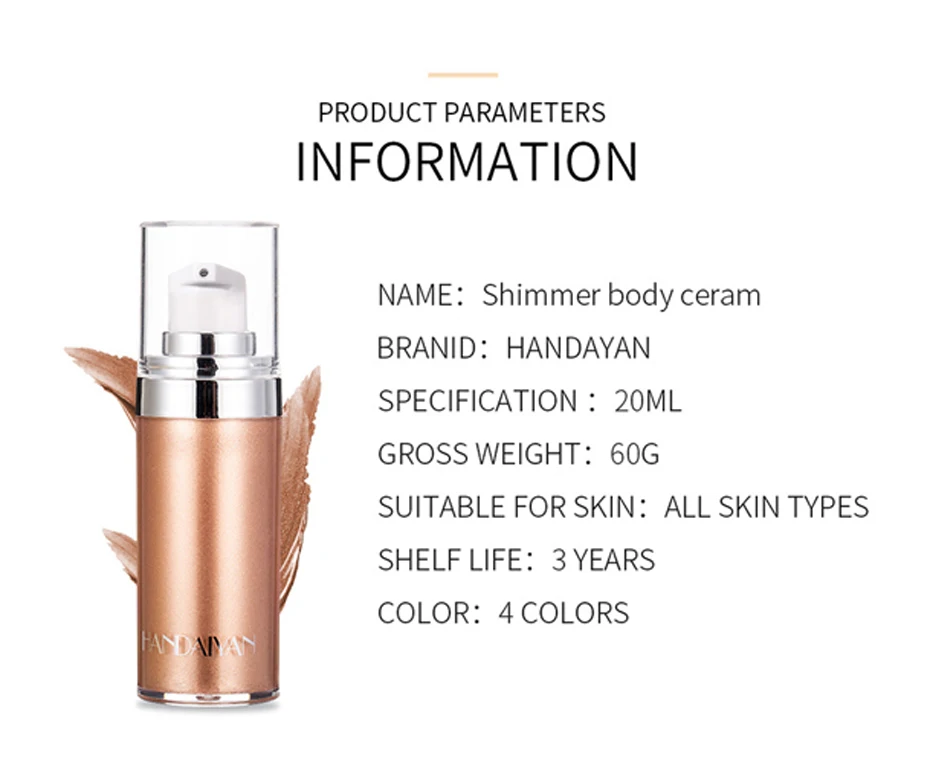 HANDAIYAN Shimmer Body Highlighter Cream Face Illuminator Makeup Liquid Bronzer Brighten Highlighter Metallic Rose Gold Cosmetic
