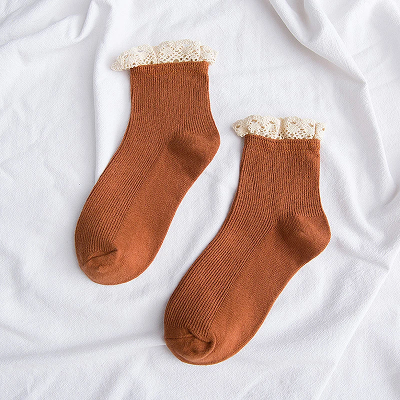 

Women Lace Ruffle Socks Cute Korean Style Female Autumn Socks Fashion Patchwork Sweet Girls Soild All Match Socks