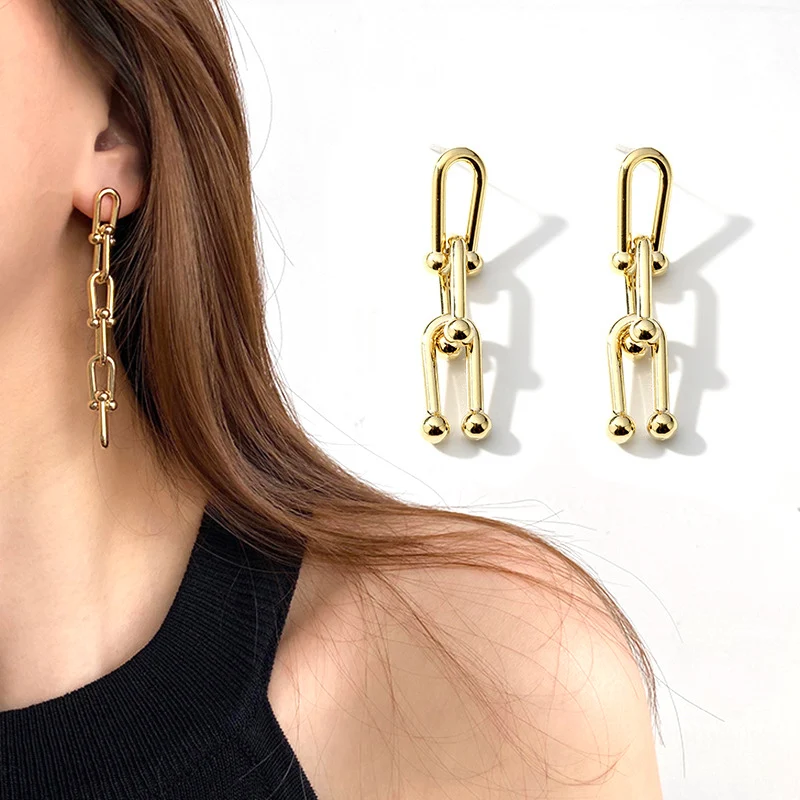 Толстые звенья цепи O-образные геометрические серьги латунные золотые Висячие