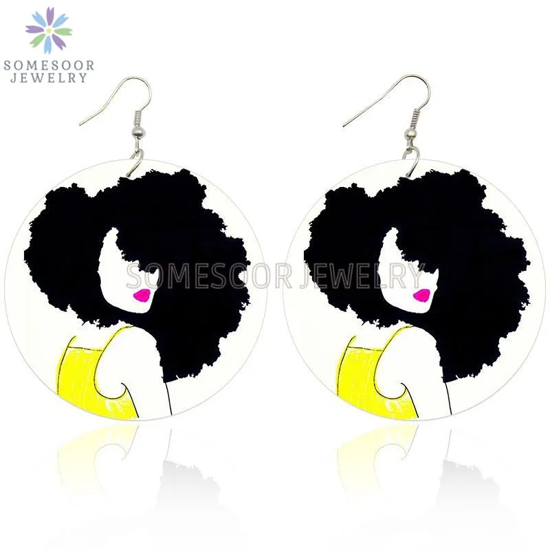 SOMESOOR афро натуральные волосы черные искусства деревянные висячие серьги Завитки