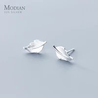 modian genuine 925 sterling silver minimalist leaves anti allergy stud earring for women fashion ear pin fine jewelry kids gift