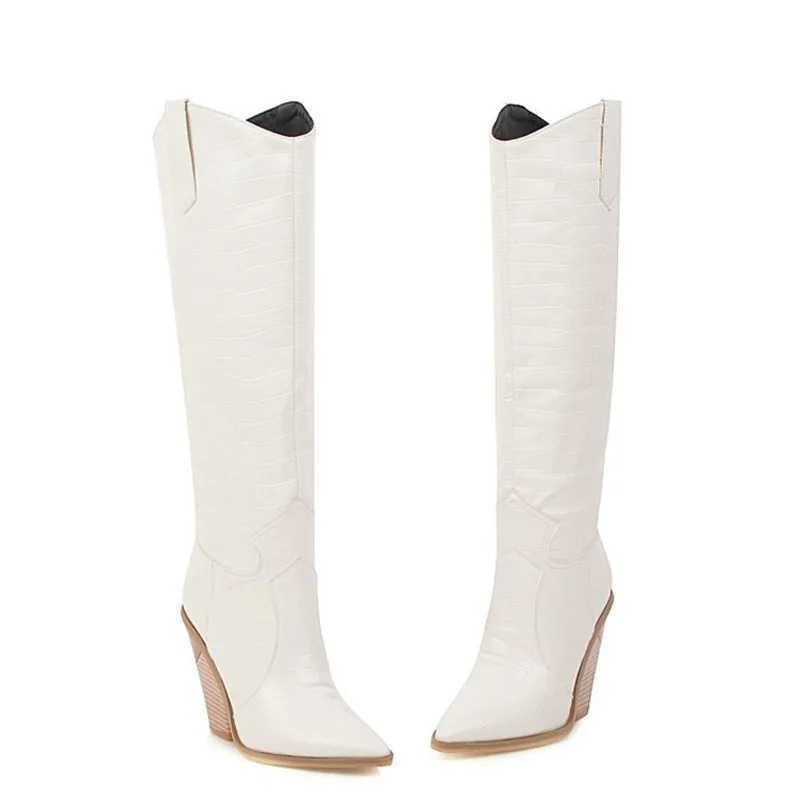 Женские сапоги до колена на высоком каблуке ковбойские в западном стиле для