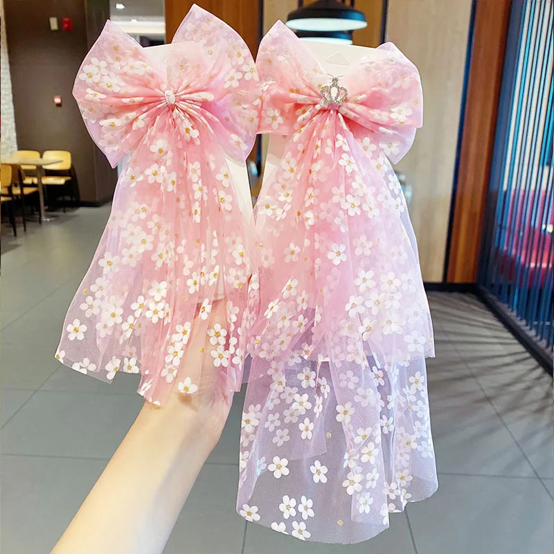 Новинка Красивая шифоновая повязка на голову с бантом и цветочным принтом для