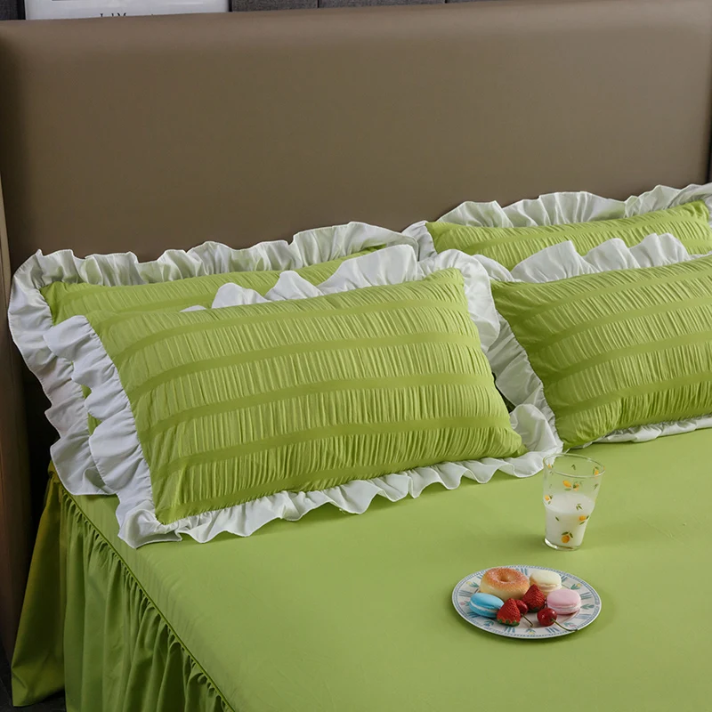 

New Style Green Pillowcase Princess European Pillow Cover Protector Bedding Ruffle Sleep Pillow Case Cushion Cover 48*74cm #/