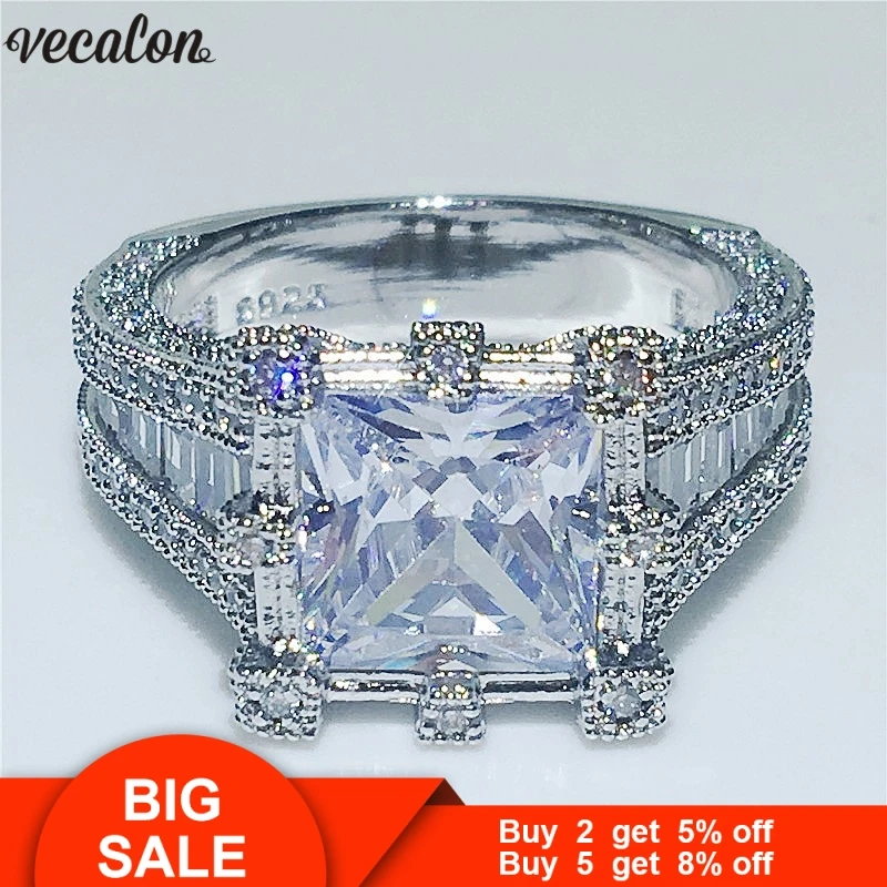 Женское и мужское винтажное обручальное кольцо из серебра 925 пробы с фианитом 3