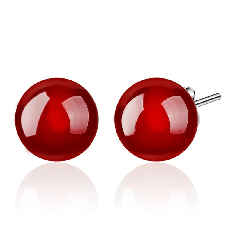 

ModaOne 925 Sterling Silver Earrings Red Black Ball Earrings For Women Girl boucle d'oreille