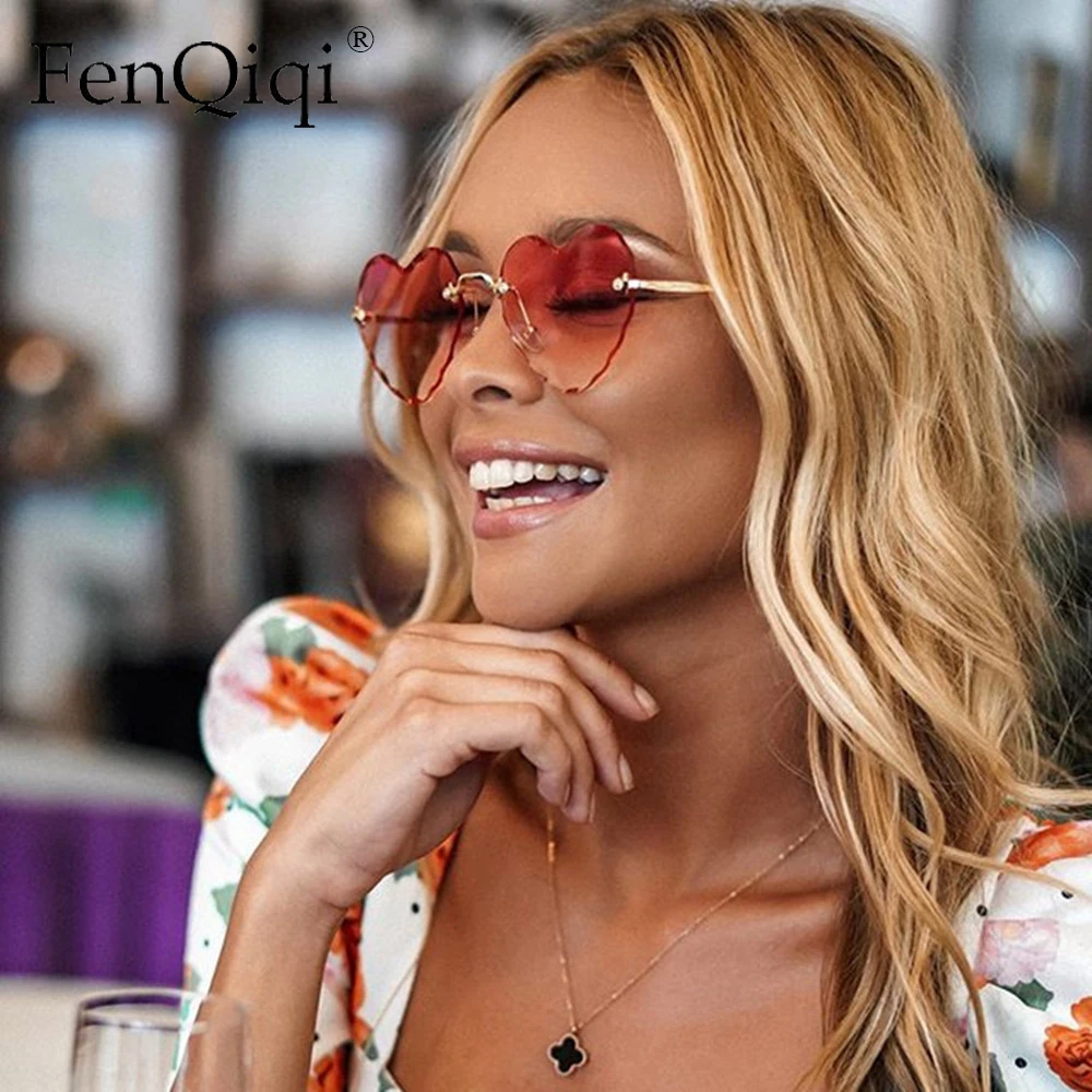 

Солнечные очки в форме сердца UV400 женские, модные розовые солнцезащитные аксессуары без оправы