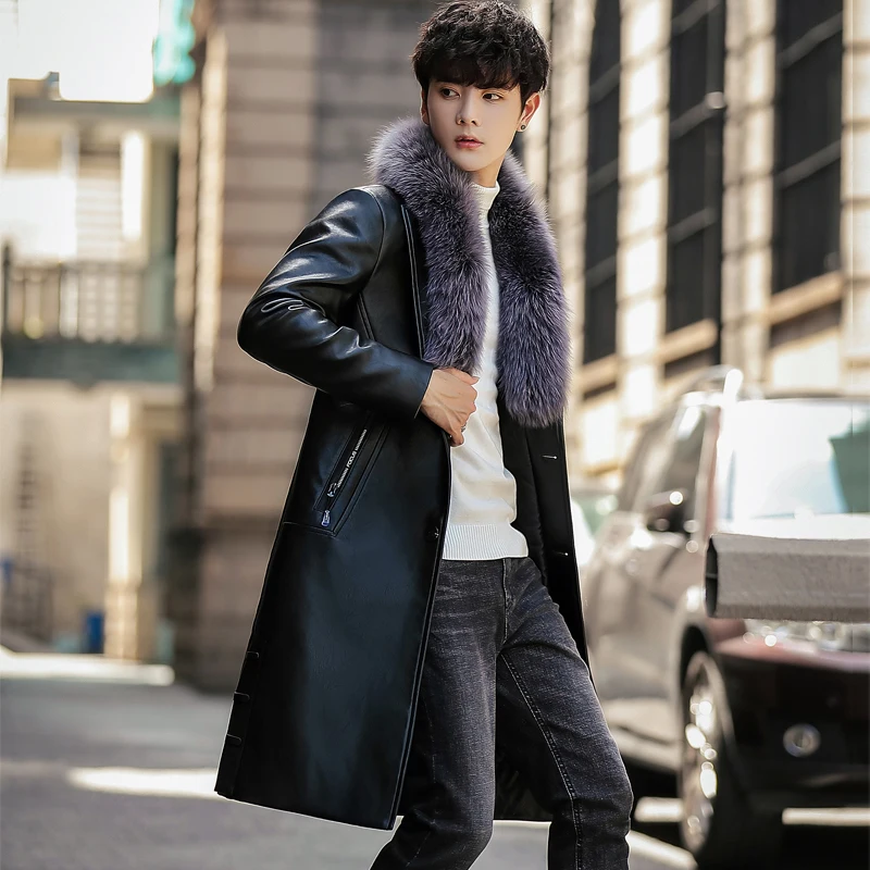 Новинка зимний Блейзер 2020 длинное мужское меховое пальто с воротником мужская