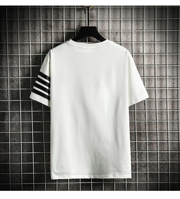 

Black T-shirt men 2021 oversized casual striped men's graphic T-shirt hip-hop streetwear Harajuku T-shirt men's round neck suit
