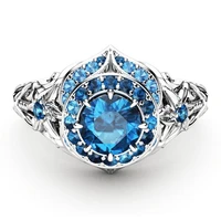 mifeiya fashion blue crystal rhinestone zircon ladies ring engraving flower floral shaped pattern for women party jewelry