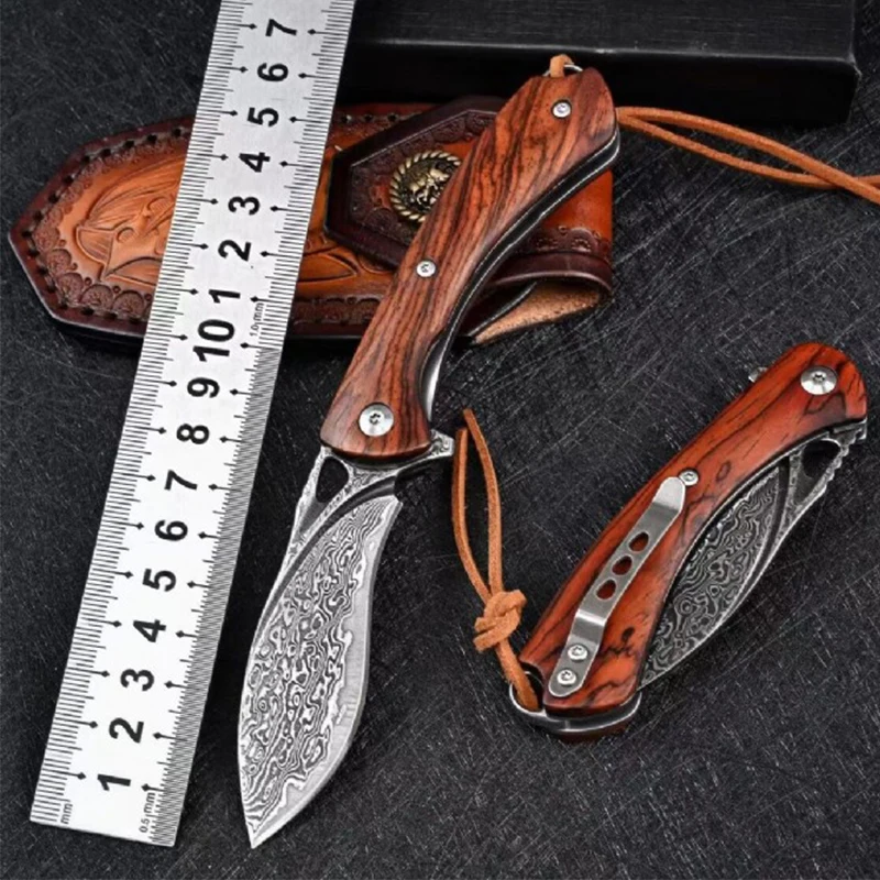 

Classic VG 10 Large Maersk Steel Tactical Folding Knife Yellow Sandalwood Handle Outdoor Safety-defend Pocket Knives EDC Tool